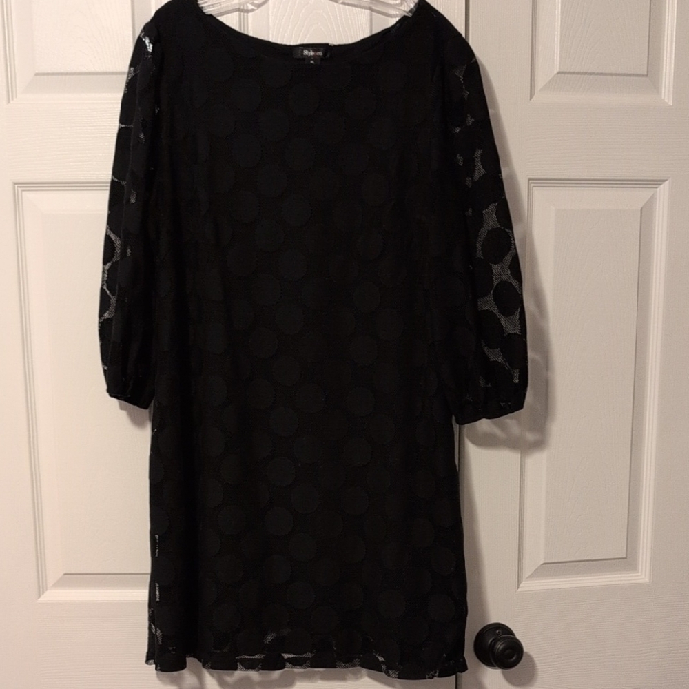 Style&Co Black Polka Dot Sheer Sleeve Dress